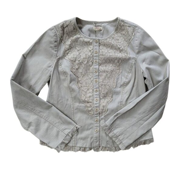 Sundance Women's (8) Lace Militaire Jacket Shirt Taupe Front Ruffle - Picture 1 of 6